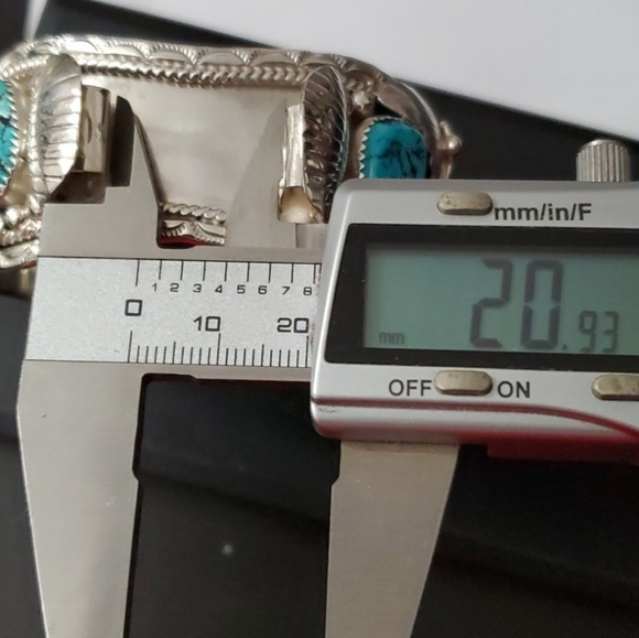 Signed Sterling Silver 925 Turquoise Coral Bracelet / Watch Holder - Picture 12 of 14